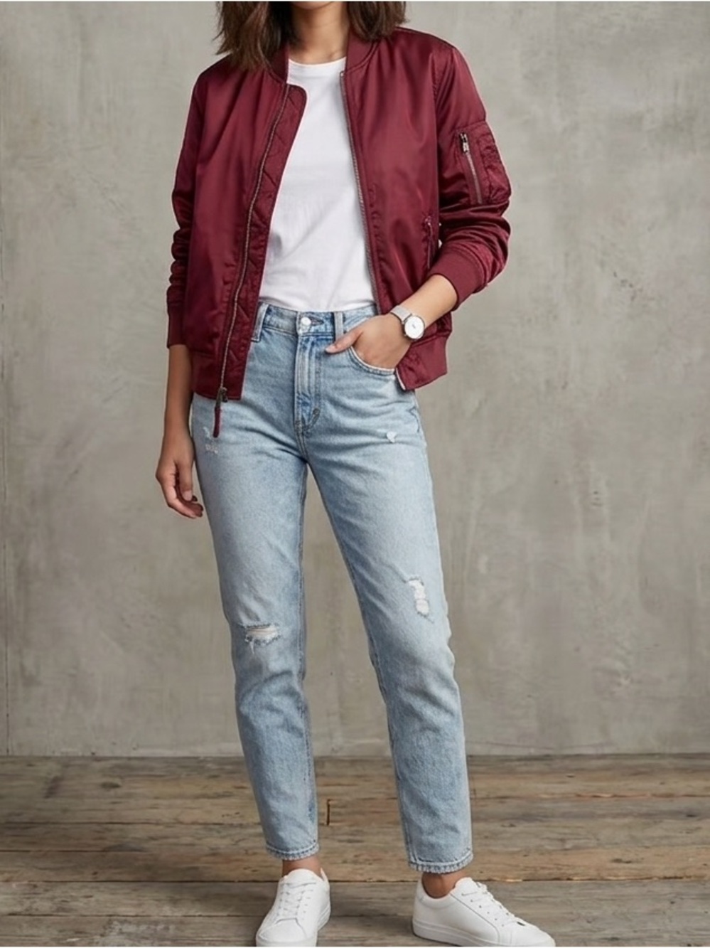 GAP Burgundy Red Satin MA-1 Bomber Jacket Pink Lined Utility Flight Jacket🤩